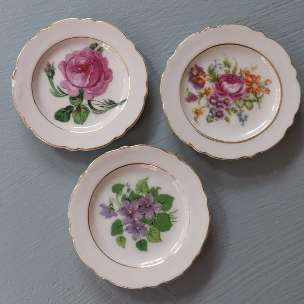 Floral Porcelain 3 Piece Plate Set - Perfect As A Ring Dish - Picture 1 of 6